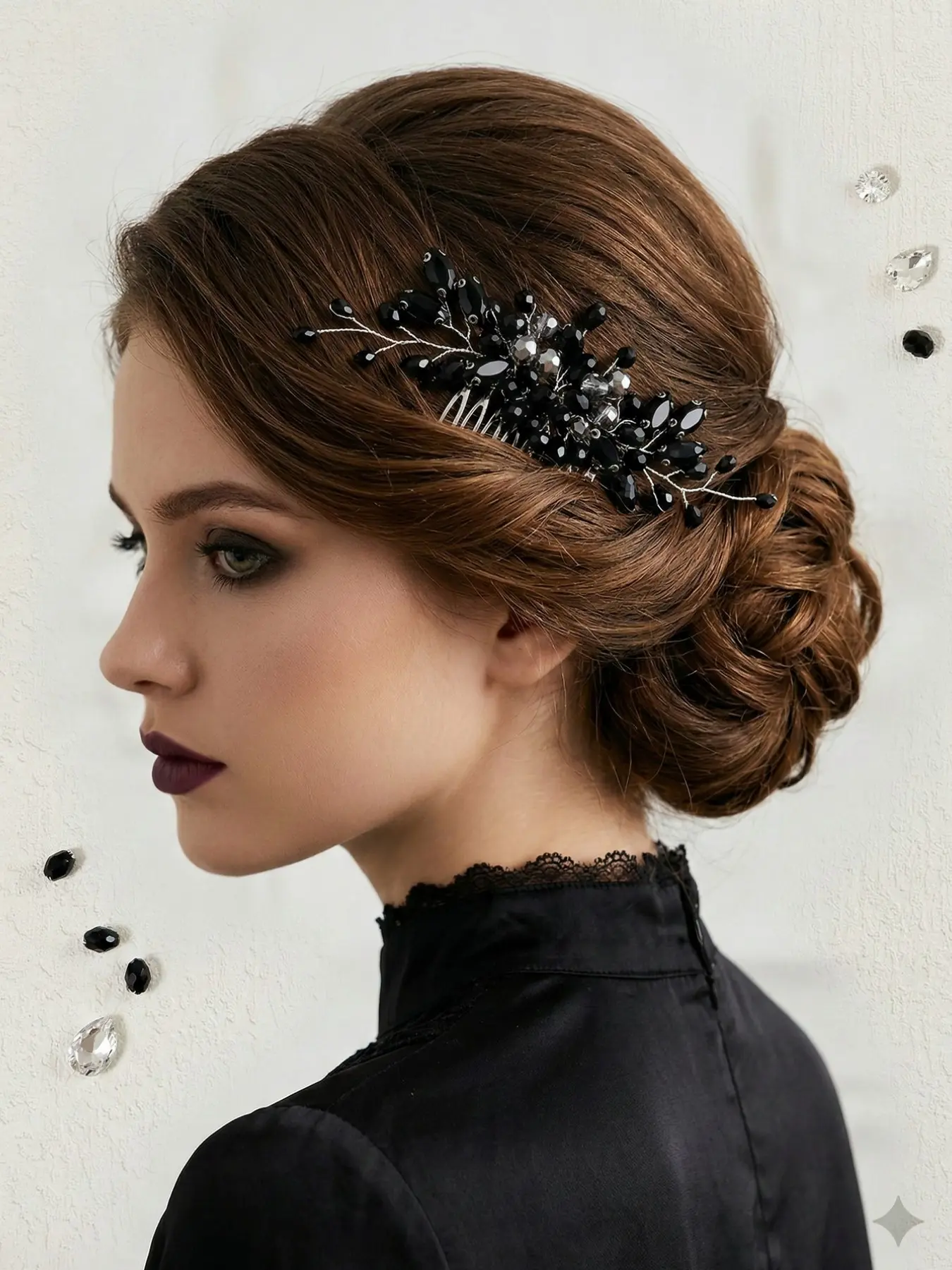 Artificial Crystal Leaf Vintage Hair Comb, Gothic Bride Wedding Headpiece, Dark Style Hair Accessory, Retro Hair Ornament, Rapunzel Crown