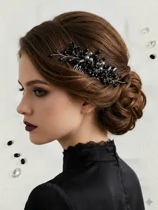 Artificial Crystal Leaf Vintage Hair Comb, Gothic Bride Wedding Headpiece, Dark Style Hair Accessory, Retro Hair Ornament