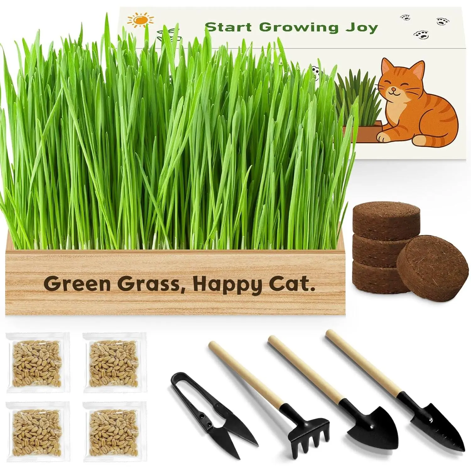 Grass Kit for Indoor Cats,  Grass Seeds Set, Non-GMO Wheat Grass, Mother' s Day Gifts for Mom,  Christmas Birthday Gifts for Women Men Girl, House Warming Gifts for  Lover