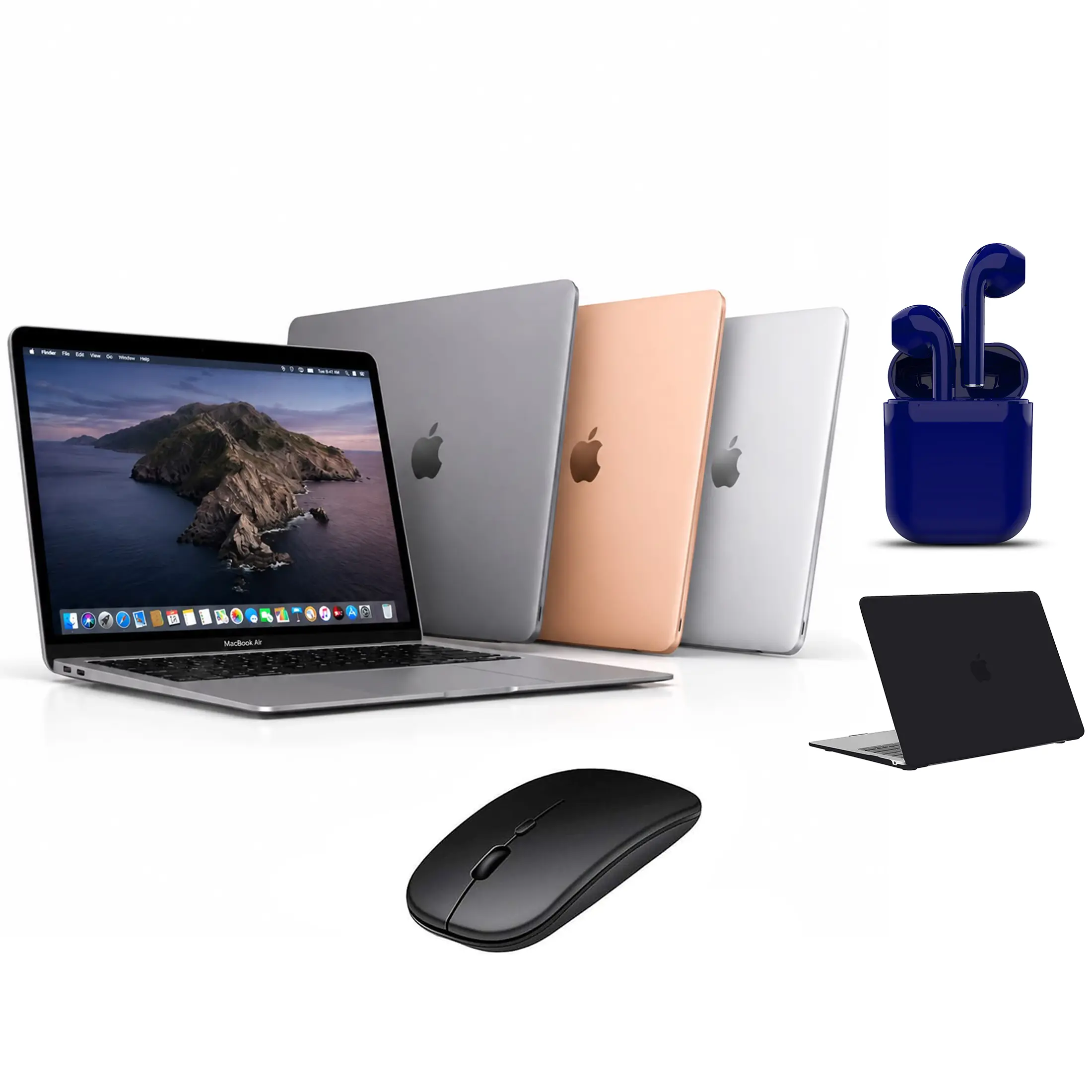 Refurbished Apple Macbook Air 2020 13.3-Inch, All Colors, 8GB-16GB RAM, 256GB-1TB SSD, Bundle: Protective Case, Wireless Mouse, Earbuds, Charger (Good)