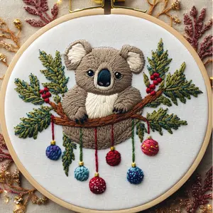 Beginner Embroidery Kit, Elegant Cross Stitch Set, Koala Style, DIY Embroidery Lovers, Includes Printed Cotton Fabric, Thread, Needle, Chart, Embroidery Craft