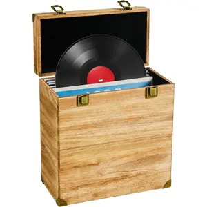 Vinyl Record Storage Box, Solid Wood Vinyl Record Box Fits Standard Records- 7/10 Inch, (Upgrade Double Latch) LP Album Record Storage Case Hold 40 Records - Carbonized Brown (Carbonized Brown)