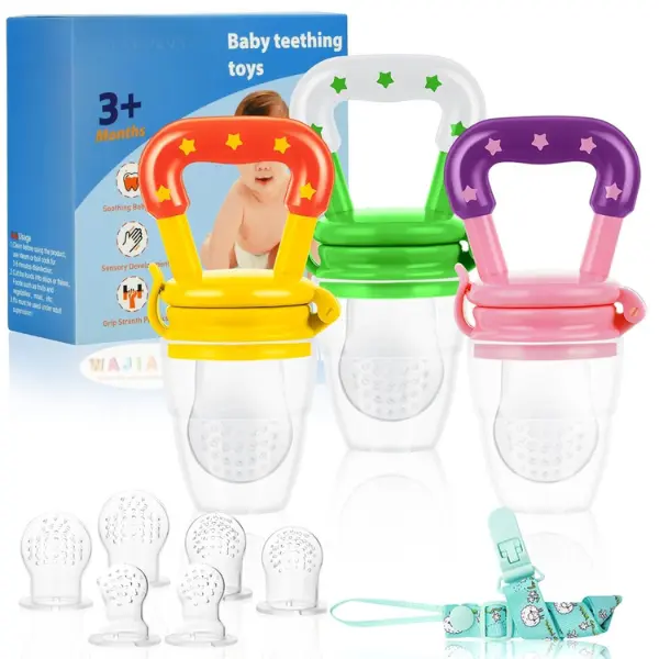 Baby Fruit Feeder/Food Feeder Pacifier (3 Pack)- Infant Teething Feeders | Silicone Teether Feeder Babies | Baby Feeding Essentials | Food Pacifier for Babies - Pink