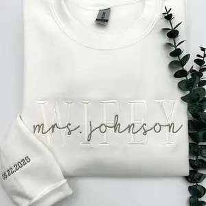 Embroidered Wifey Sweatshirt, Custom Future Mrs Crewneck, Bridal Wedding Gift for Her, Newlywed Embroidery Sweater