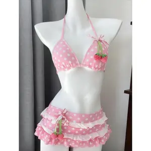 Women's 2026 Polka Dot High-Waist Split Bikini Set - Polyester Fabric, Loose Fit, Chic Cut, Set Includes Top & Bottoms, Summer Beach Vacation Swimwear, Polka Dots