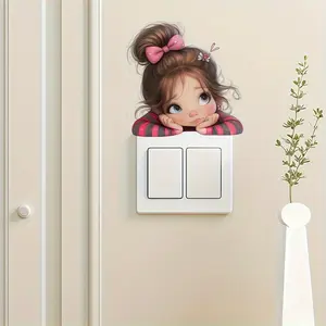 Set of 10 Creative Cute Girl Wall Switch Stickers, Removable Self-Adhesive Bathroom Bedroom Living Room Light Switch Decorations