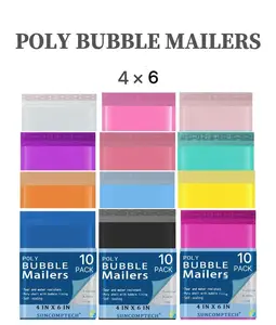#0000 Poly Bubble Mailer Envelopes Bag Padded, Self-Seal 4 x 6 inch, Multiple Colors, 10 Count