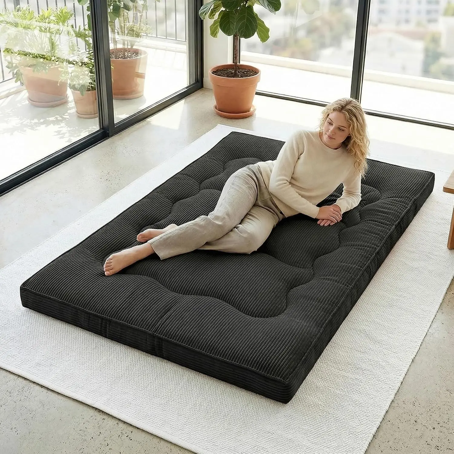 WINZOO Japanese Floor Futon Mattress - 4" Durable Grey Memory Foam, Foldable Tatami Sleeping Pad, Sofa Couch Bed for Adults