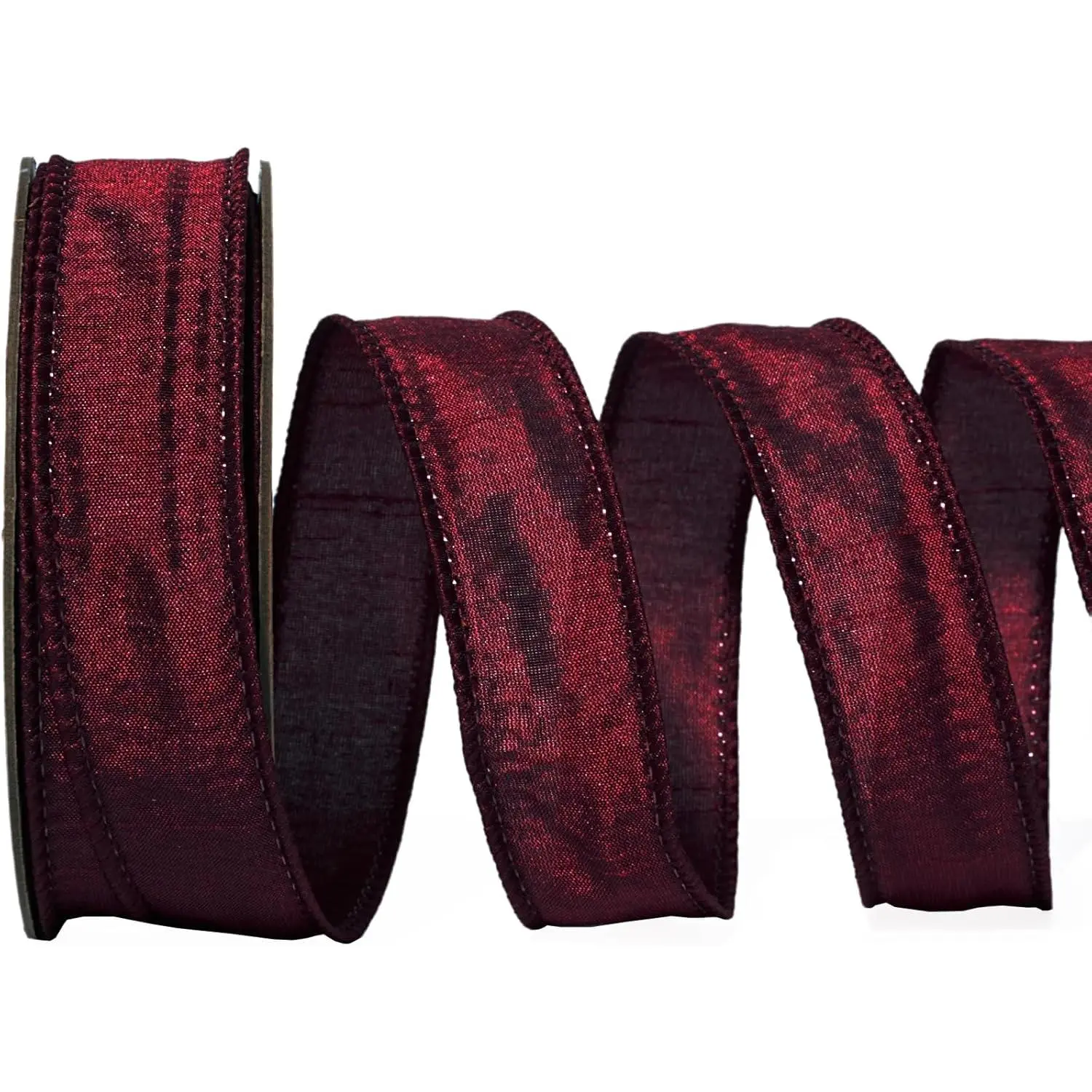 Burgundy Ribbon Wired 1 Inch x 10 Yards Dark Red Dupioni Ribbon for Christmas  Wrapping Flower Bouquet Wreath Bow Party  Decoration