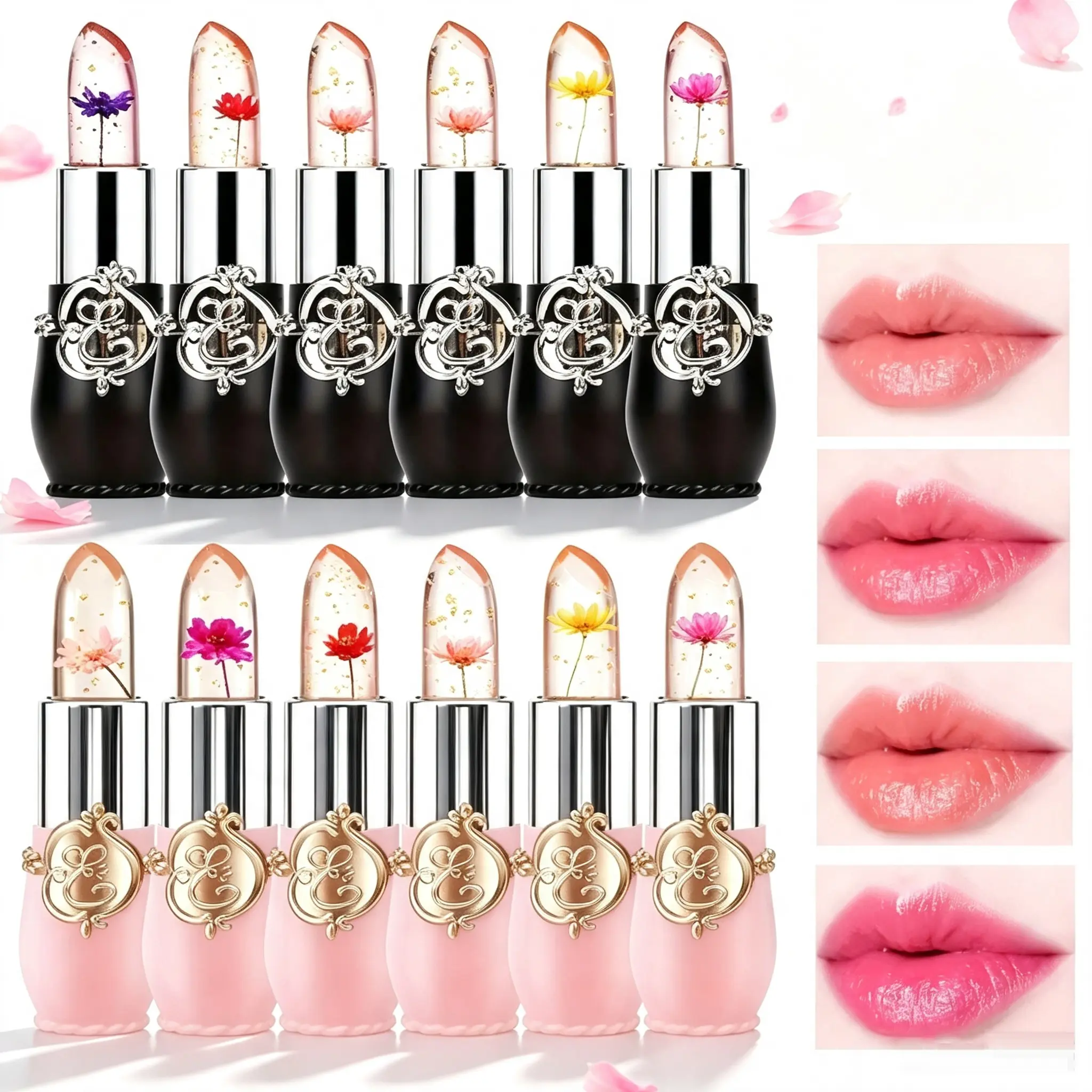 6/12 Pcs Set Crystal Dried Flower Jelly Lipstick, Temperature Color Changing Moisturizing Nourishing Lip Balm, Long Lasting Hydrating Clear Lip Gloss Gift Kit, For Women Daily Makeup, Ideal Birthday Valentine Holiday Gift
