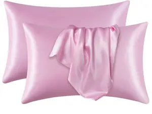 Satin Silk Pillowcases for Skin and Hair - Set of 2 Satin Pillow Cases for Women with Envelope Closure - Soft Breathable Smooth Cooling Silk Pillow Covers for Gifts - Pink Queen Size (20" x 30")