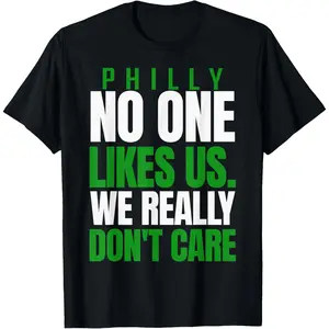 Men's Philadelphia Fan T-Shirt with 'We Don't Care' Slogan, Casual Cotton Streetwear Top, Breathable Loose Fit Short Sleeve