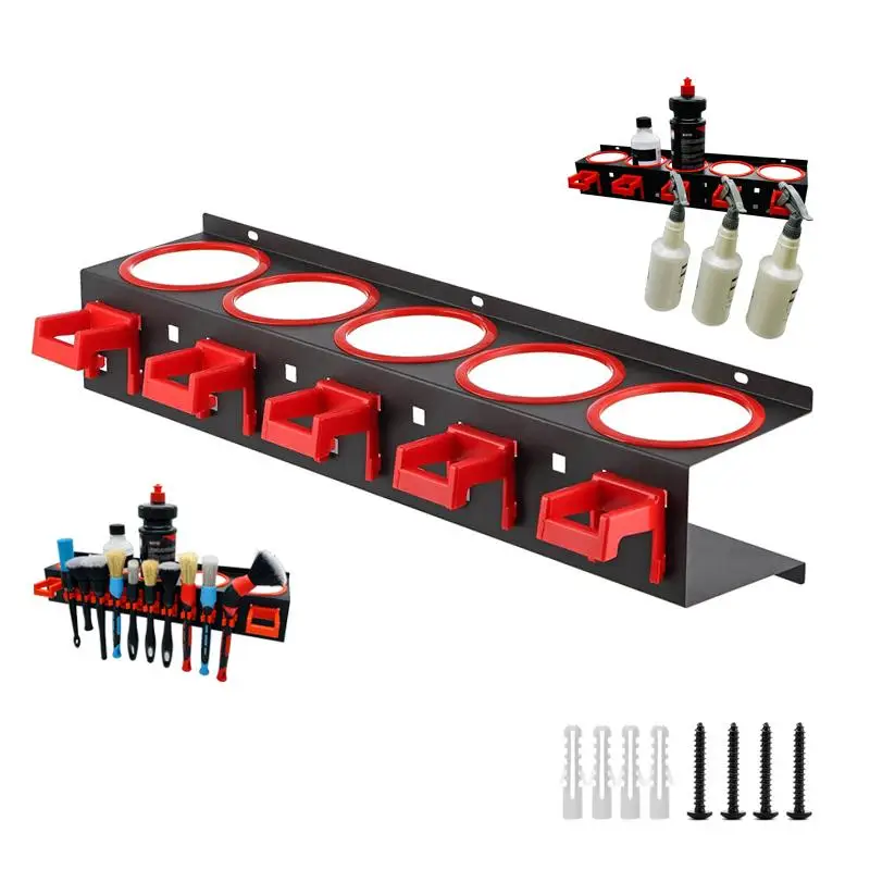 Car Spray Bottle Holder for Summer Gift, Wall Mounted Car Wax Bottle Storage Rack with Hooks, Multifunctional Car Accessories for Car Cleaning Kit, Ca