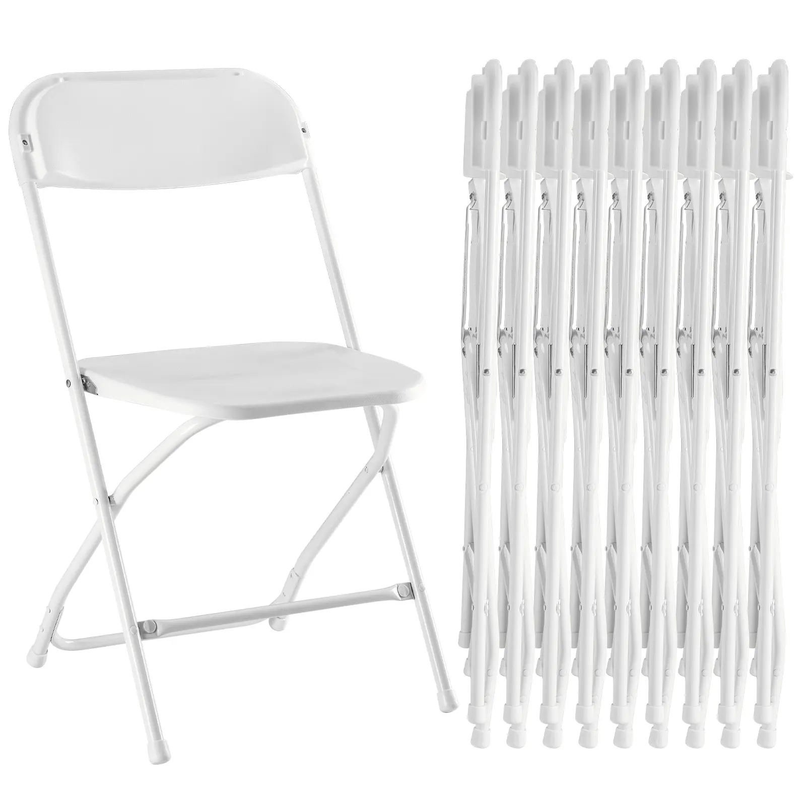 Folding Chair 10 Pack, Heavy Duty Plastic Foldable Chairs with 300 LBS Weight Capacity, Sturdy Metal Frame Portable Chairs, Comfortable Easy Storage Seats for Indoor Home Office Outdoor Party, White