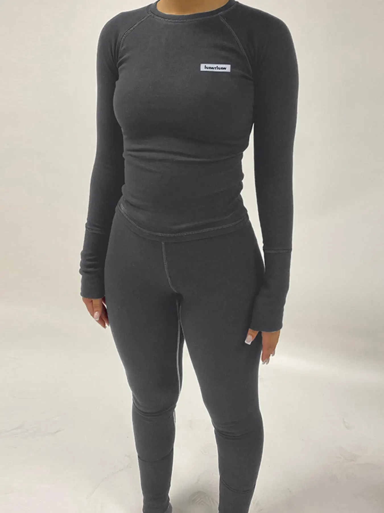 Women's Letter Patched Raglan Sleeve Tee & Skinny Pants Set, Casual Long Sleeve Round Neck T-shirt & Trousers Two-piece Set for Fall & Winter