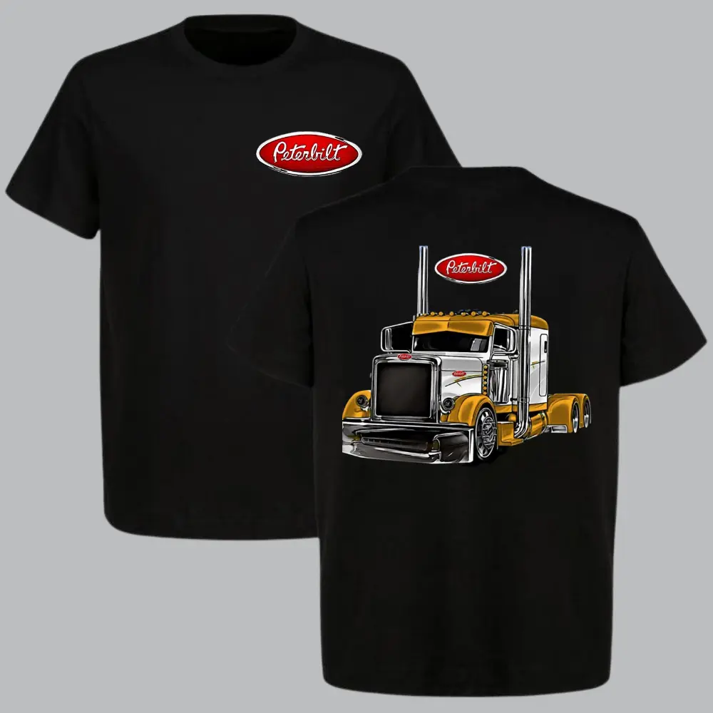Peterbilt Custom Rig T-Shirt – Yellow Big Rig Truck Graphic, 2-Sided Diesel Power Tee for Men, Classic Semi Truck Shirt, Gift for American Trucker Fans