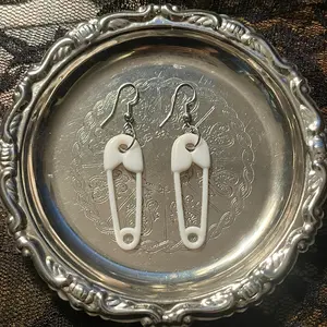 White Safety Pin Earrings