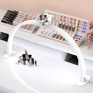 Premium Large Half Moon LED Light for Nail Tech, Foldable Arch Light for Nail Desk Lamp with Phone Stand Perfect for Manicure Handicraft Lighting for Gifts for Women(White, Large)