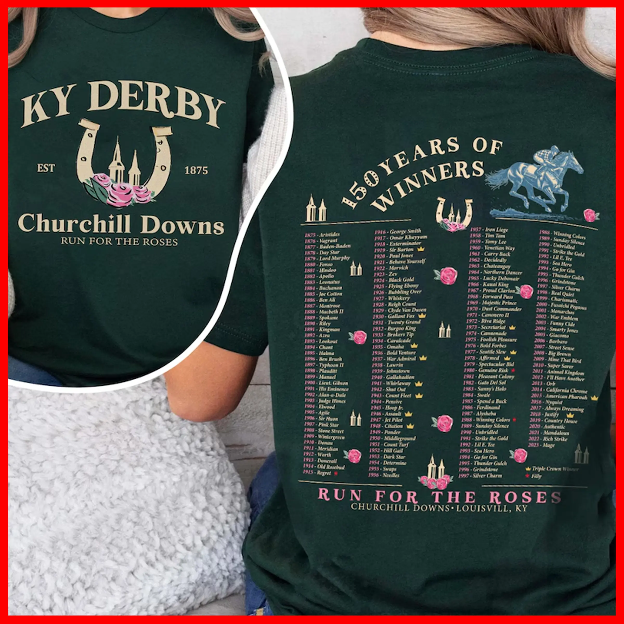 Kentucky Derby 150 Years Of Winners Shirt, Run For The Roses, KY Derby Celebrating 150 Years, Kentucky Horse Racing Tee, Racing Kentucky Both Sided T Shirt Unisex Cotton Shirts Trending Shirt