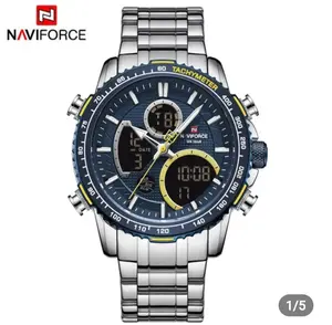 Naviforce Dual Display Watch in Stainless Steel For Men with Tachymeter and Date Function