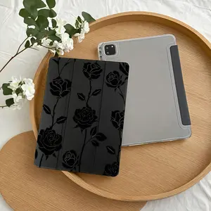 1pc Black Rose Case for iPad with Foldable Stand & Pen Slot - Anti-Slip, Adjustable Kickstand, Durable Plastic Hybrid Cover for iPad Air/Pro/10th Gen, 11" |   Compatible with iPad Air4th/Air5th 10.9", 7/8/9th 10.2", 5th/6th/Air1/Air2 9.7", Air3rd 10.5, Me