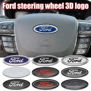 for Ford 3D ABS Carbon fiber Car Steering Wheel Badge Logo Ford Focus 2 3 4 MK2 MK3 MK4 ST F150 Mondeo Fiesta Fusion Ranger Mustang Shelby Kuga Edge Explorer Ecosport Transit Escape sticker Interior Decoration Auto Accessories Car Stickers