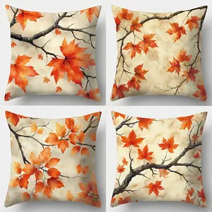 4pcs, Autumn Maple Leaf Throw Pillow Covers, Contemporary Style, Soft Polyester, Decorative Printed Cushion Cases for Living Room, Single-sided Printing, Without Pillow Core