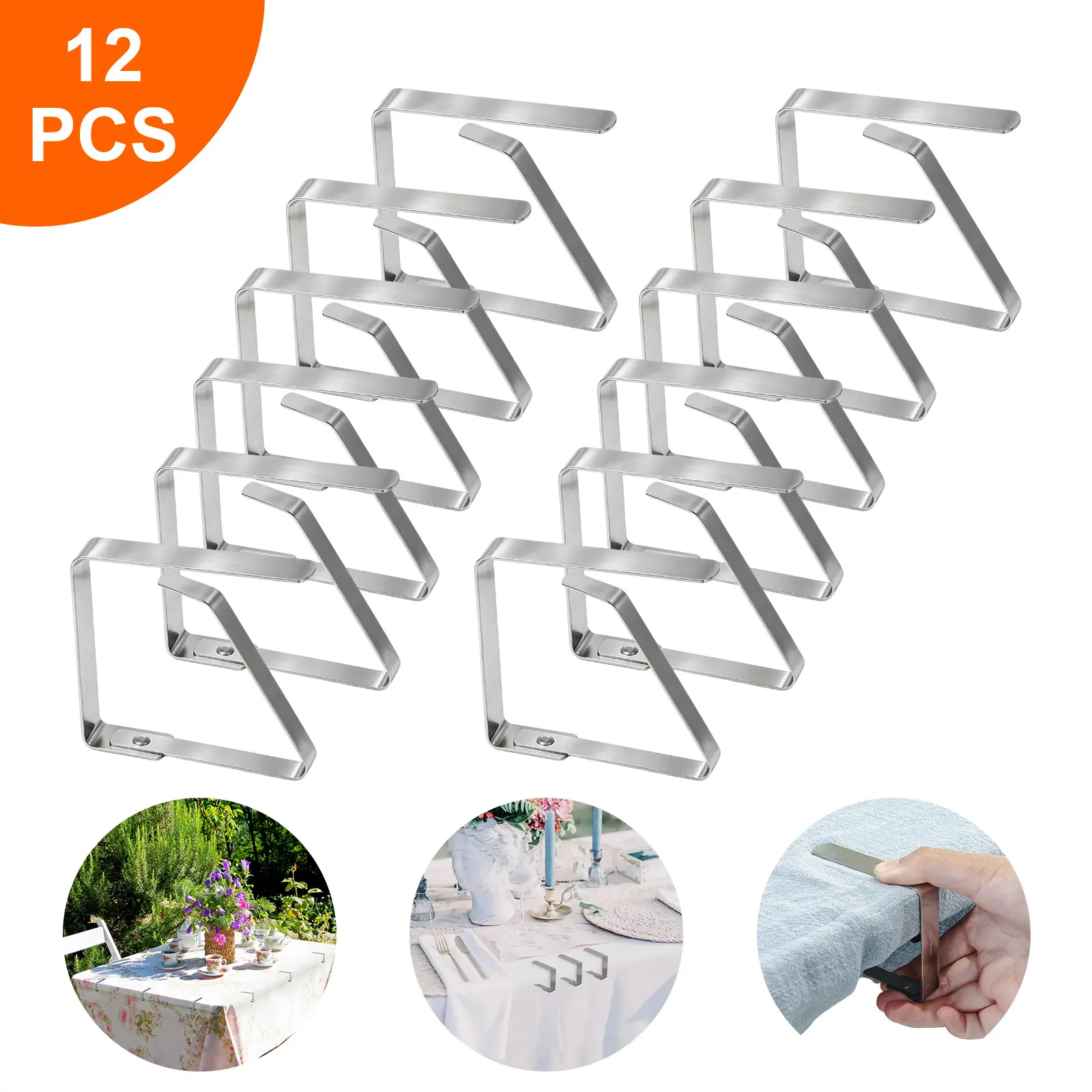 12Pcs Stainless Steel Picnic Tablecloth Fixing Clips - Solid Metal Table Cover Clamps for Outdoor Camping Tables, Restaurant Events
