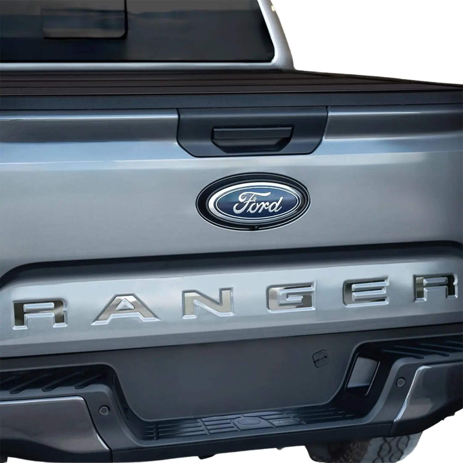 3D Raised RANGER Rear Door Letter Emblem / ABS Logo Sticker, with strong adhesive backing, custom-fit for Ford Ranger 2019–2026 models, rear door styling accessory