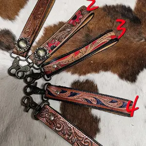 Tooled Leather Western Keychain - Large Durable Leather Keychain with Distinctive Western Design for Everyday Use