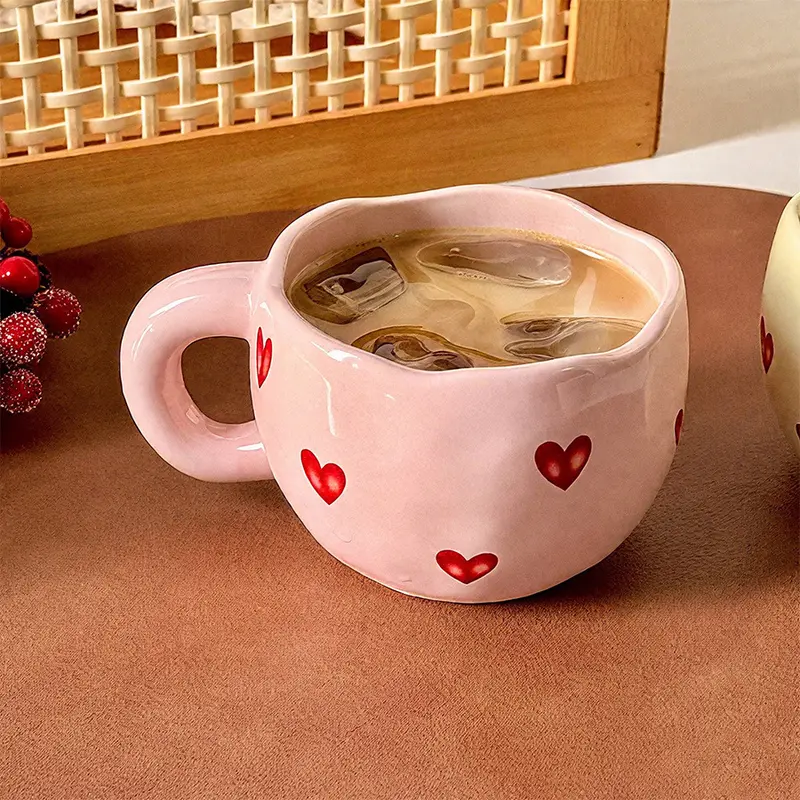 Heart Pattern Ceramic Mug, 1 Count 7.4oz Coffee Mug, Tea & Milk Mug, Beverage Mug, Sweet Camping Cup, Ideal Gift for Home & Office, Drinkware, Ceramic Printed Drinkware, Ceramics Mug, Drinking Cup