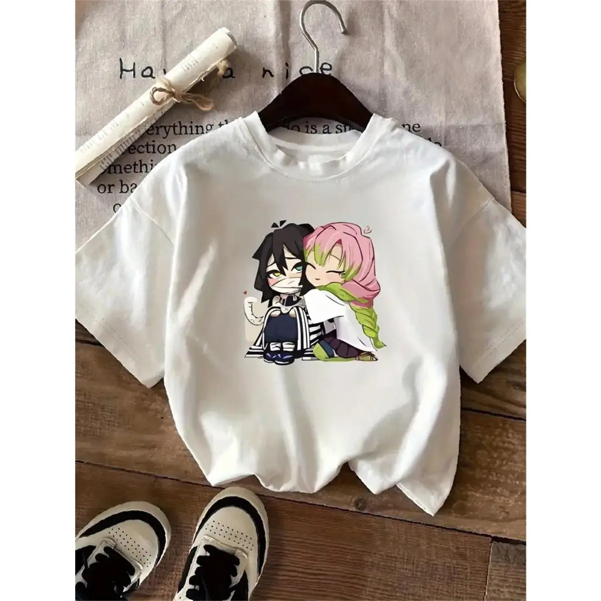 [Anime Couple T-Shirt] 1pc Anime Couple T-Shirt - Sweet & Love-Themed Design, Pink-Haired Character, Casual Short Sleeve Round Neck Tee, Perfect Gift for Couples, Birthdays, All-Season Comfort, Everyday Fashionn Father's Day Gift