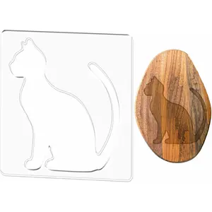 Clear Acrylic Cute Cat Woodworking Router Templates Inlay Stencils Jig with Protective Film Craft Tracing Guide for Signs Charcuterie Boards