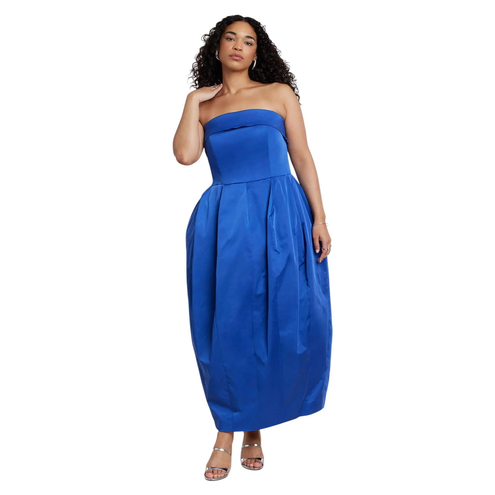 ELOQUII Women's Plus Size Strapless Pleated Bubble Dress