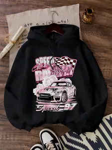 Racing Car Print Hoodie for Women, Casual Loose-Fit Design, Comfortable Fall & Winter Fashion, Easy to Pair with Any