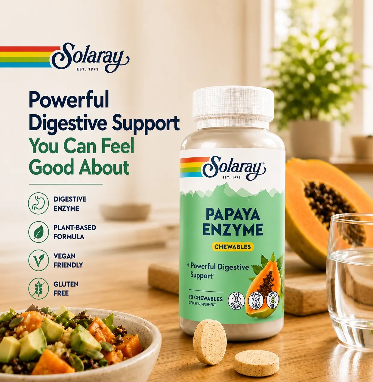 Solaray Digestive Enzyme Chewables with Papaya Enzyme — Sensitive Gut Daily Routine Solaray Digestive Enzyme Chewables with Papaya Enzyme — Sensitive Gut Daily Routine