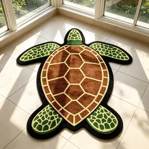 Summer Ocean Turtle Shape Rug, Fun Unique Bedroom Bedside Carpet, Non-Slip Mat, Bathroom Rug for Living Room, Balcony, Closet, Washable Area Rug, Home Decor Rug, Household Decorative Rug, Bedroom Rugs