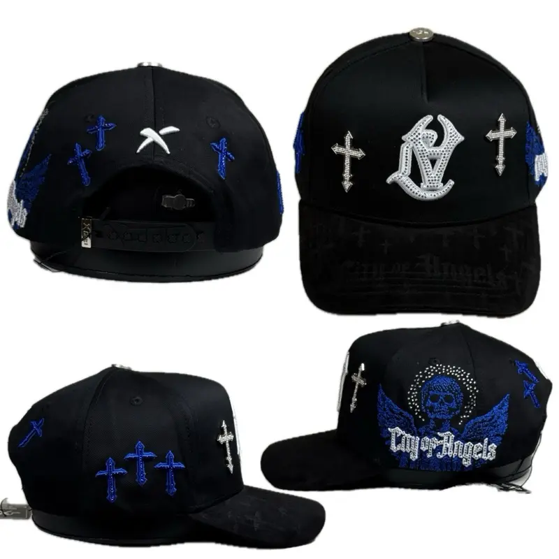 LA cruces City of Angels Black/blue Snapback Hat with Unique Design and Cross Details