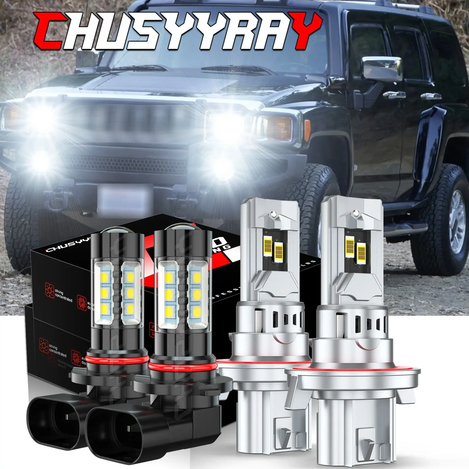 For 2006 2007 2008 2009 2010 Hummer H3 6000K LED Headlight Hi/Lo + Fog Light Bulbs Combo 4PC