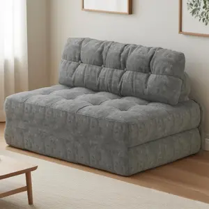Full Size Folding Floor Sofa Bed, Corduroy Convertible Sleeper Couch with Pillow & Back Support, Portable Fold Out Futon Mattress for Living Room