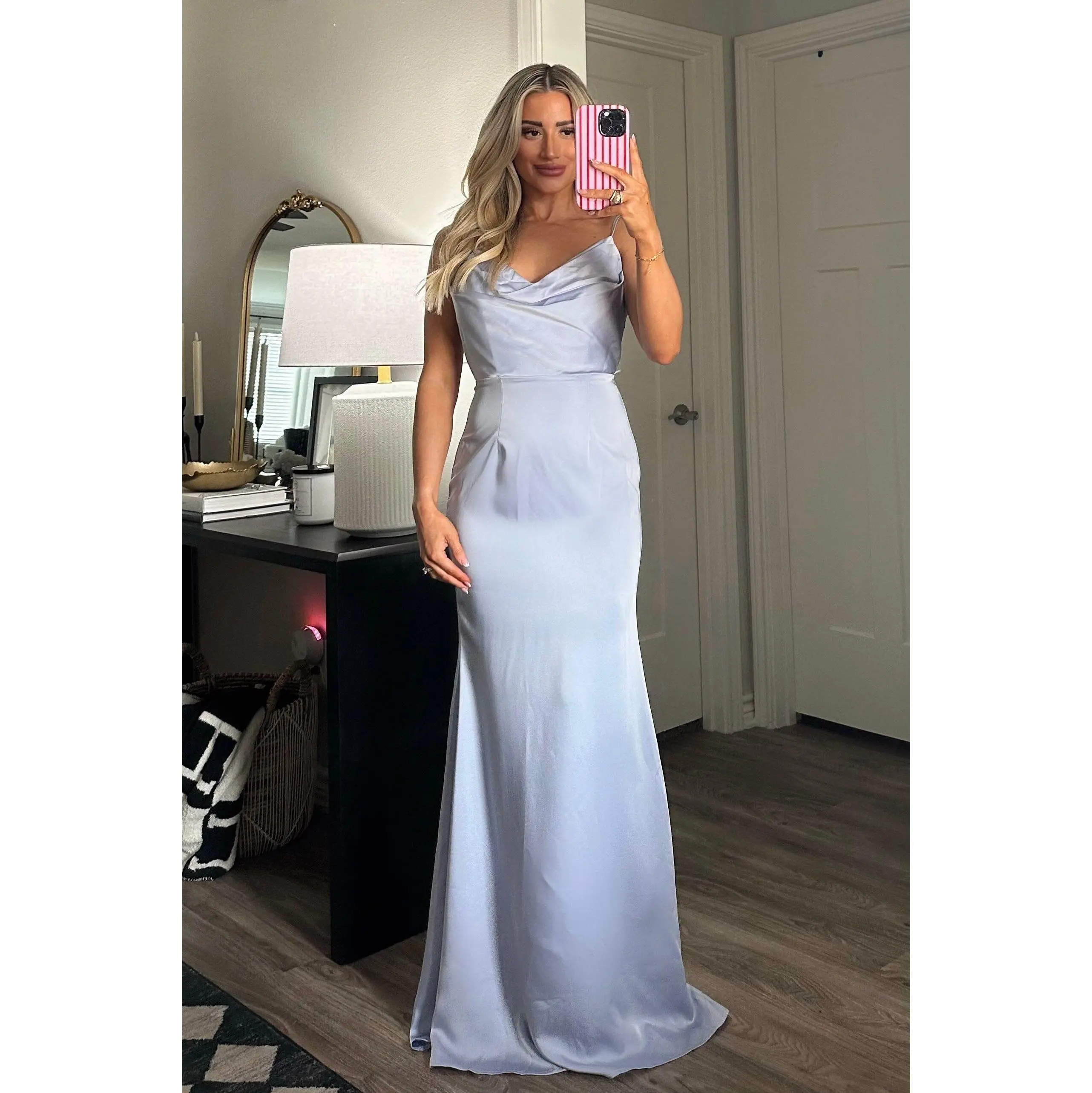 Alice Satin Bow Back Maxi Dress: Periwinkle