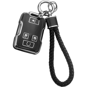 for Chevrolet Keychain with Key Fob Cover Compatible with Silverado Suburban Tahoe Colorado GMC Sierra Yukon Canyon 4-Buttons(Silver-Black)