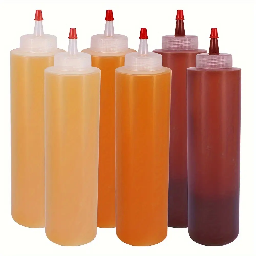 Plastic Squeeze Condiment Bottles Set for Tomato Sauce Salad Dressing Easy Dispenser Kitchen Restaurant Use 3/6/8 Pieces