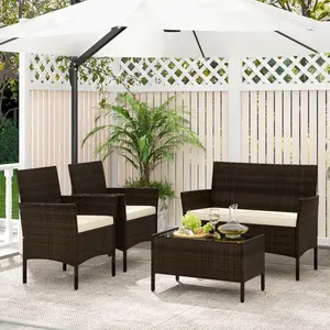 [Costway] Outdoor Patio Rattan Furniture, 2/3/4 Pieces Sofa Set with Cushions & Coffee Table, Modern Patented Wicker Loveseat-Deals for You Days