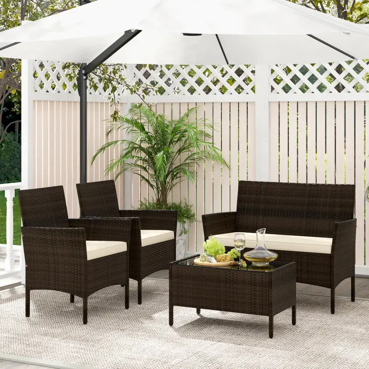 [Costway] Outdoor Patio Rattan Furniture, 2/3/4 Pieces Sofa Set with Cushions & Coffee Table, Modern Patented Wicker Loveseat-Deals for You Days