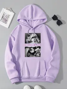 Women's Marilyn Monroe Print Long Sleeve Drop Shoulder Thermal Lined Hoodie, Fashion Casual Drawstring Pocket Hooded Sweatshirt for Daily Holiday Outdoor Wear, Women Clothing for Fall & Winter