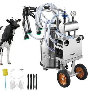 【Summervibes】VEVOR Electric Cow Milking Machine, 6.6 Gal / 25 L 304 Stainless Steel Bucket, Food-Grade Teat Cups and Silicone Hose, Strong Suction, Vacuum Pulsation, Electric Milker Machine with Wheels for Cow