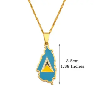 Saint Lucia Map Necklace - Flag Pendant Gifts Pride Jewelry for Men and Women