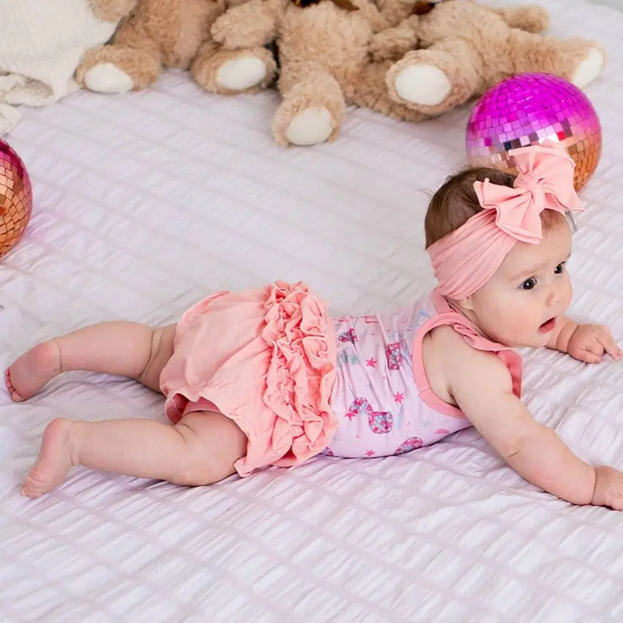 BESTAROO Boogie Ruffle Bloomer Set – Onesie, Headband, Ruffle Back, Soft Bamboo, Stretchy, Elastic Waist, Summer Outfit, Baby Girls Newborn-24M