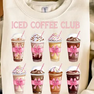 Coquette Iced Coffee Club Sweatshirt & T shirt, Trendy Mom Coffee Lover, Coquette Bow Shirt, Coffee Lover Soft Girl Era, Coffee , Coquette Mama  Sweatshirt, Pink Bow, Trendy Cofee Shirt, Girls Club